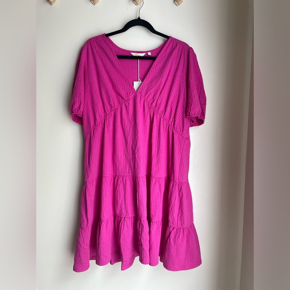 BODEN | Pink tiered puff sleeve dress 100% cotton | Size 10